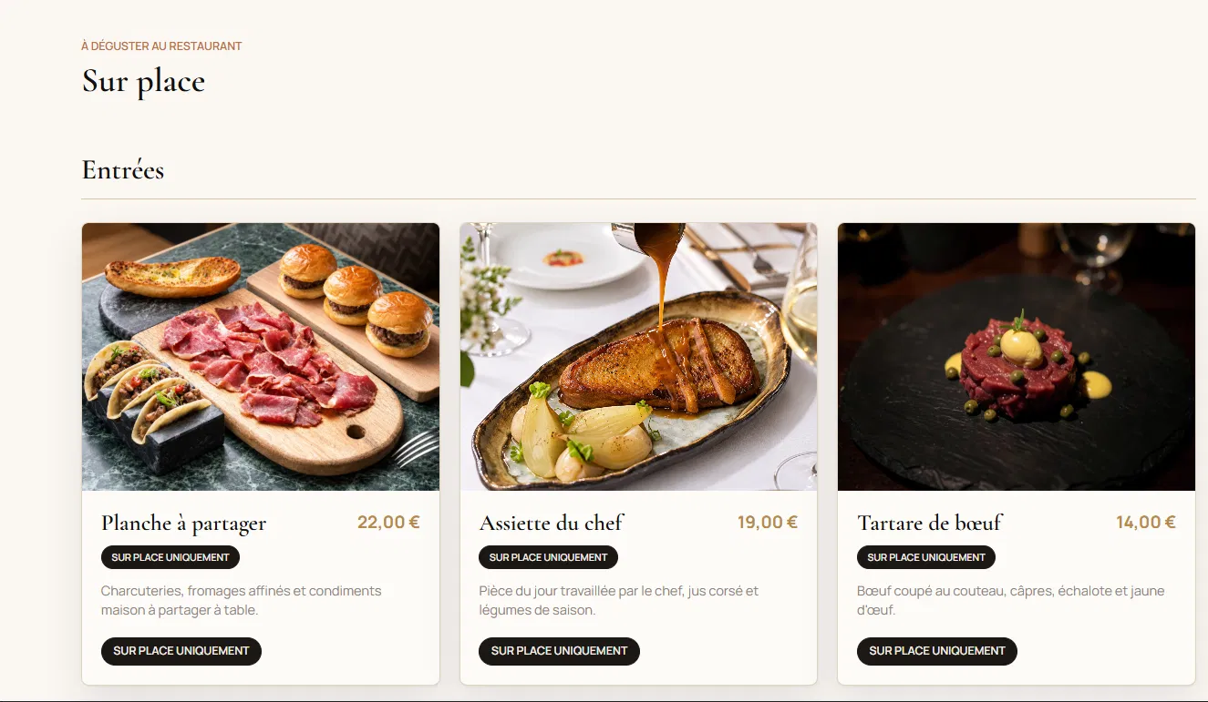 Site Démo Click & Collect réalisé par Click & Arise — La carte sur place et ses entrées.